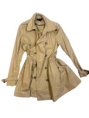 Ralph Lauren Womens Beige Trench Coat Size 14 Double-Breasted Belted Waist
